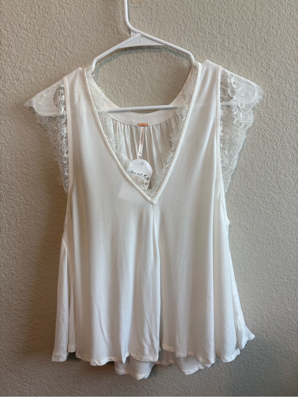 Free People Ivory Lace-Trim V-Neck Sleeveless Chemise